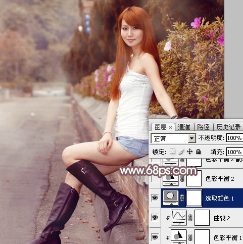 Photoshop打造唯美的秋季红褐色外景美女图片