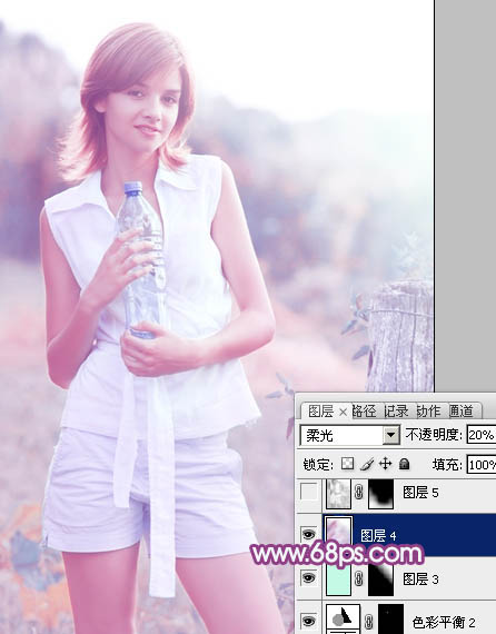 Photoshop将外景清纯美女图片增加上唯美的淡调蓝紫色效果