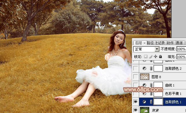 Photoshop为草地婚片添加淡美的暖褐色效果