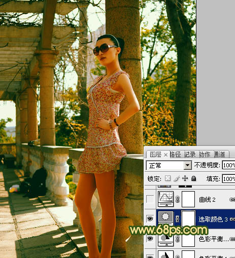 Photoshop为外景美女图片增加上甜美橙绿色