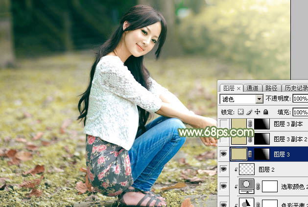 Photoshop为外景美女图片打造古典中性暖色