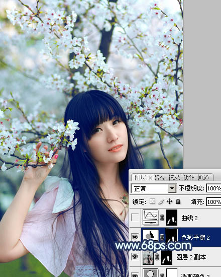 Photoshop为樱花中的美女图片增加粉嫩的蜜糖色