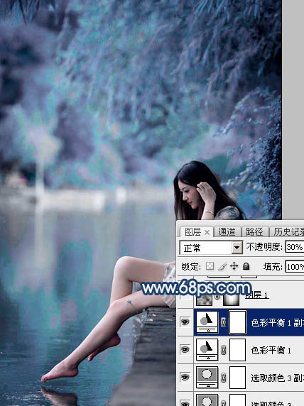 Photoshop为江景美女图片打造唯美梦幻的蓝紫色