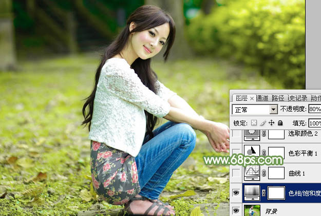 Photoshop将美女图片打造唯美的烟雾梦幻小清新黄绿色