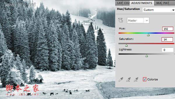 Photoshop快速将绿色风景图片转为雪景效果