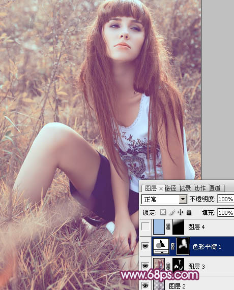 Photoshop为草地美女图片增加柔美的橙褐色效果