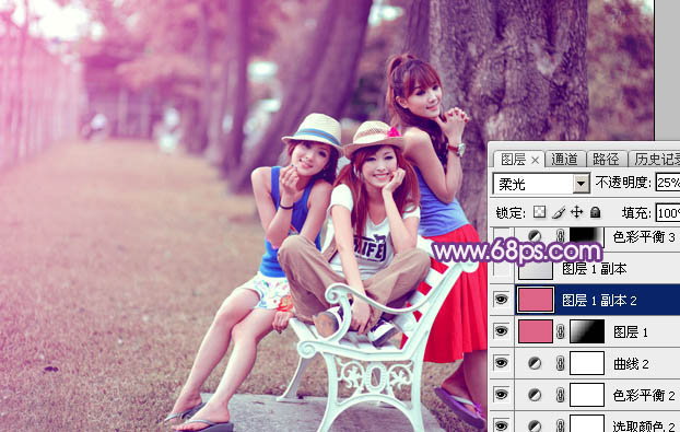 Photoshop将公园美女图片打造唯美梦幻的粉紫色