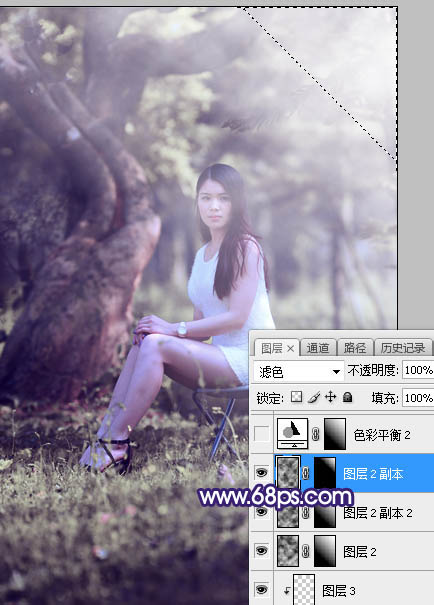 Photoshop调制出甜美清新的淡蓝色树林人物图片