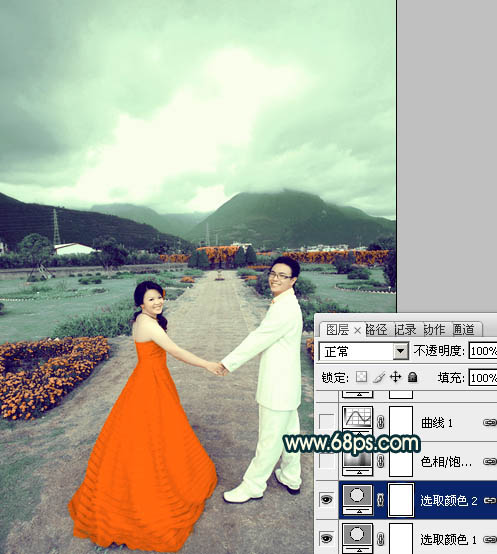 Photoshop为外景婚片打造出古典青绿色效果