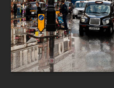 Photoshop将街道图片调出雨水湿润的路面