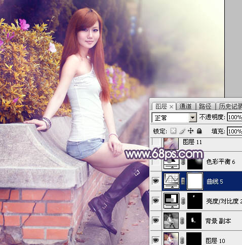 Photoshop将夏季外景美女图片增加秋季阳光暖色