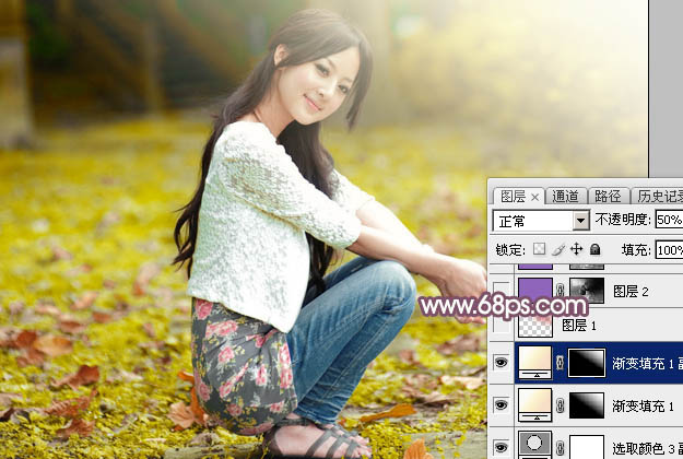 Photoshop为外景美女图片打造甜美的橙色秋季效果