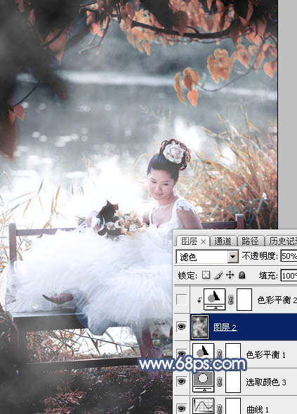 Photoshop为湖景婚片打造出梦幻的蓝红色特效