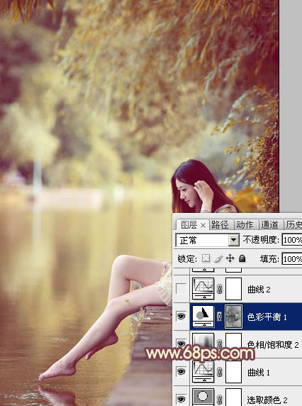 Photoshop为河边的美女调制出漂亮的暖色调