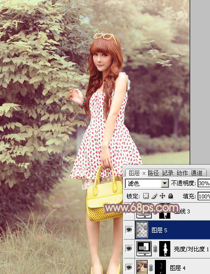 Photoshop将树林美女图片打造出甜美的黄褐色
