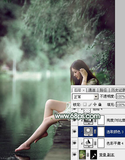 Photoshop打造梦幻的暗绿色夏季美女图片