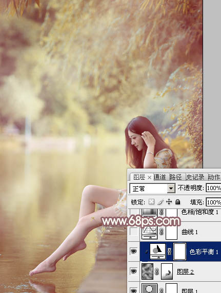 Photoshop将河景美女图片打造唯美的暖色调