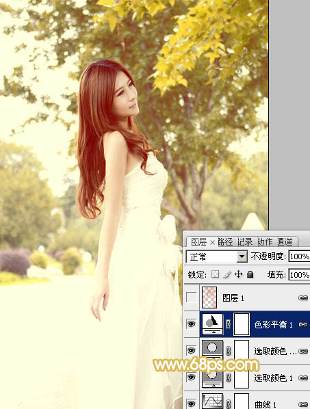 Photoshop将公园美女图片调制出柔美的秋季阳光色