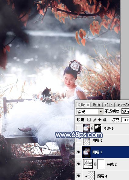 Photoshop为湖景婚片打造出梦幻的蓝红色特效