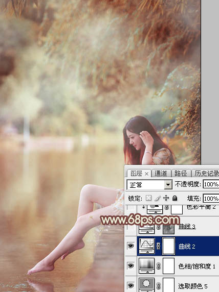 Photoshop为溪边的美女调制出漂亮的淡调红褐色