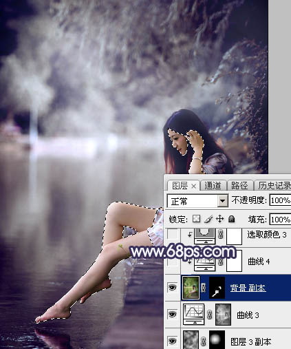 Photoshop制出唯美的冬季飘雪水景人物图片