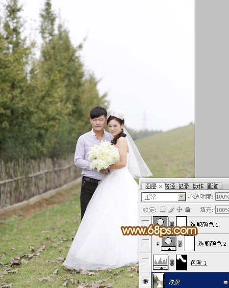 Photoshop为泛白的顺林婚片增加柔美的霞光效果教程