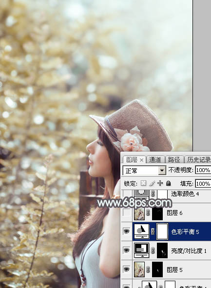 Photoshop调出给唯美的中性暖褐色树边美女图片