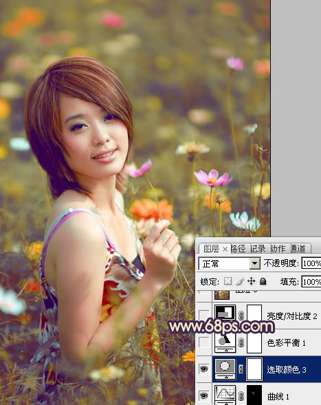 Photosho将花景美女图片调出流行的淡暖色效果