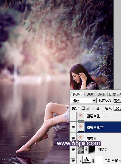 Photoshop为美女加上唯美的暗调蓝紫色