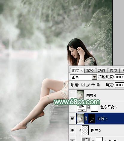 Photoshop打造唯美的古典淡绿色外景人物图片