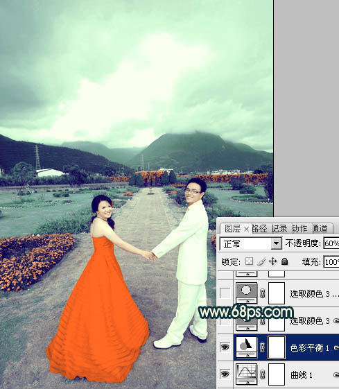 Photoshop为外景婚片打造出古典青绿色效果