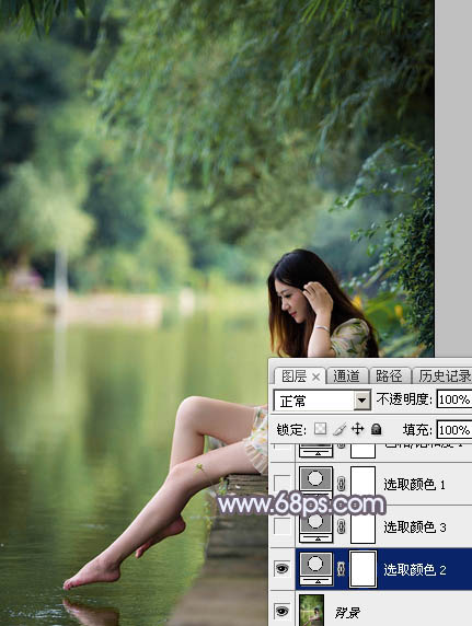 Photoshop将水景美女图片打造唯美的中性蓝红色