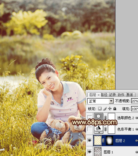 Photoshop将草地人物图片调制出柔美的黄褐色效果