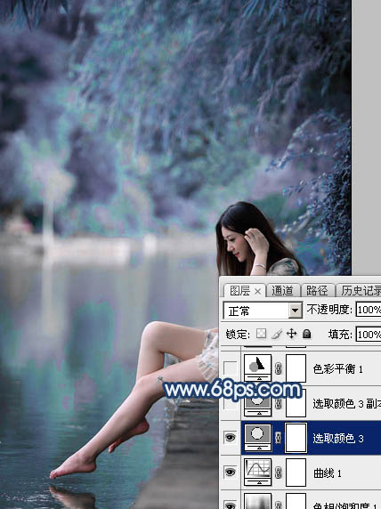 Photoshop为江景美女图片打造唯美梦幻的蓝紫色