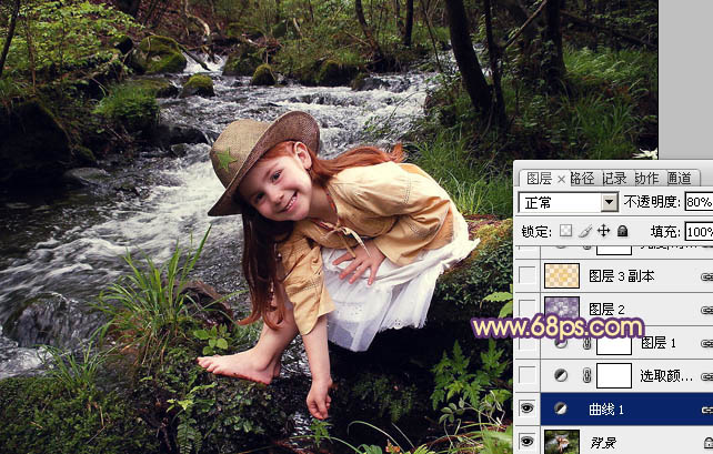 Photoshop为树林女孩图片调制出柔美的暖色调