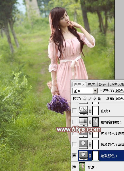 Photoshop为树林美女图片唯美的秋季黄褐色