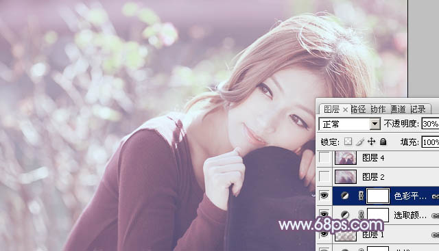 Photoshop将外景美女调制出清爽的淡调紫红色