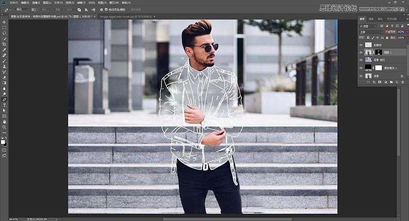 Photoshop把男模照片中的衣服转成创意线稿效果