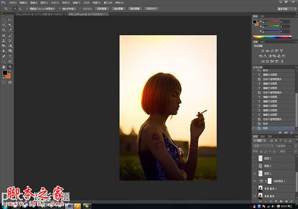 Photoshop为逆光人物图片调出加上柔和的落日透射阳光效果