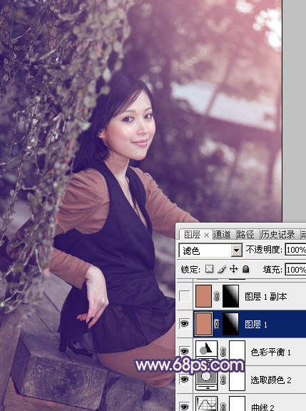 Photoshop为外景美女加上柔和的暗调蓝橙色教程