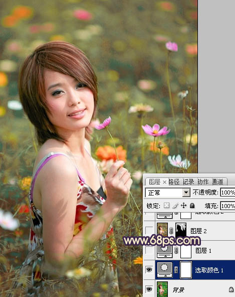 Photosho将花景美女图片调出流行的淡暖色效果