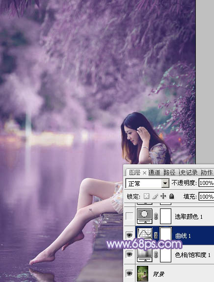 Photoshop为河岸边的美女打造出唯美的粉紫色