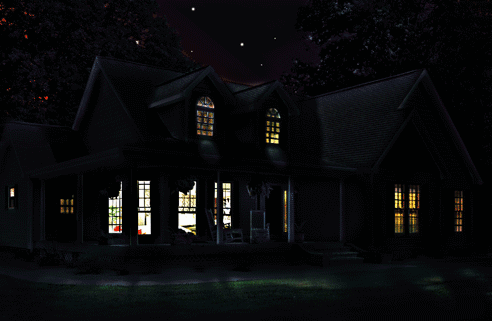 Photoshop把白天的别墅照片调成逼真的夜景效果