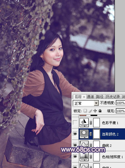 Photoshop为外景美女加上柔和的暗调蓝橙色教程