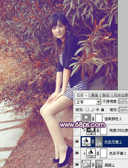 Photoshop为外景美女图片打造流行的秋季红蓝色效果