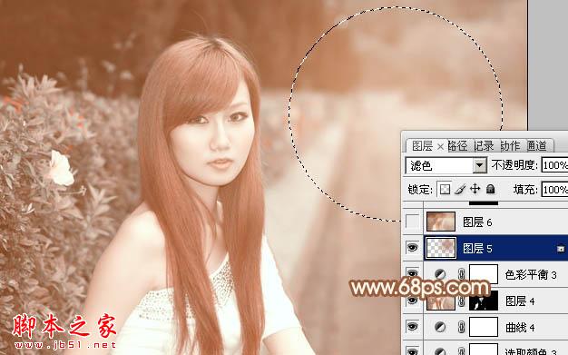 photoshop利用通道替换将外景美女图片调制出柔和的红灰色
