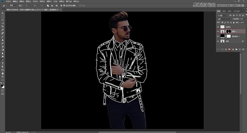 Photoshop把男模照片中的衣服转成创意线稿效果