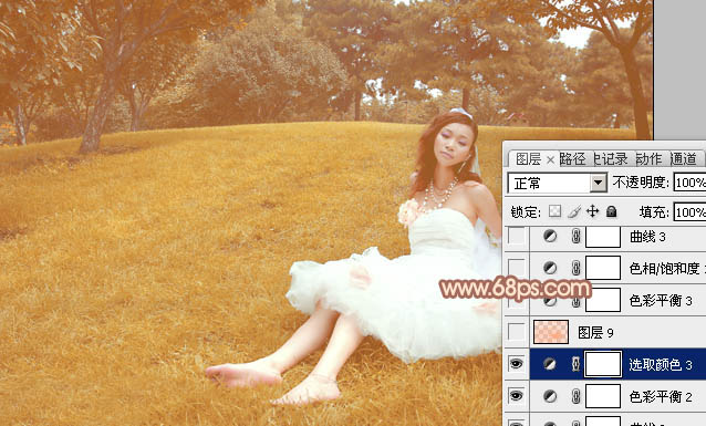 Photoshop为草地婚片添加淡美的暖褐色效果