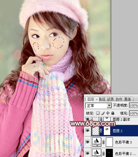 Photoshop将冬季美女图片加上淡紫蜜糖色效果