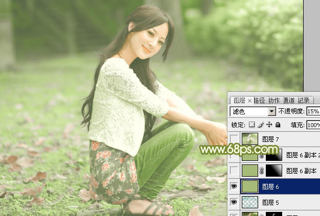 Photoshop为外景美女增加柔美的古典淡绿色